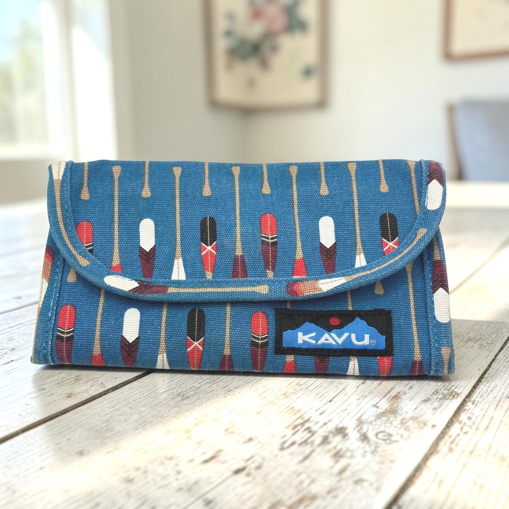 Wallet KAVU Blue Cotton Canvas Oars Paddles Print Tri-Fold Pocketbook PNW Lake